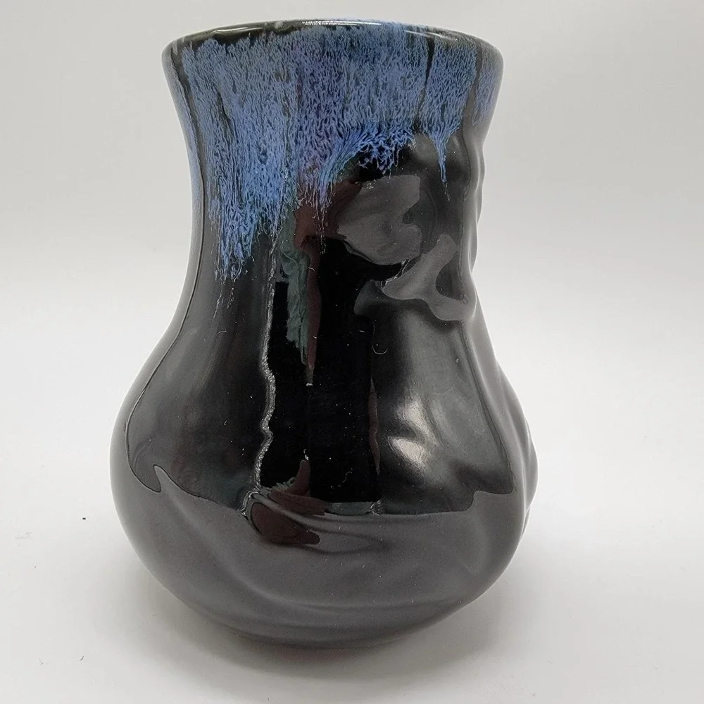 Vintage 1940 Van Briggle Art Pottery Blue Drip Glaze Coneflower Vase 4